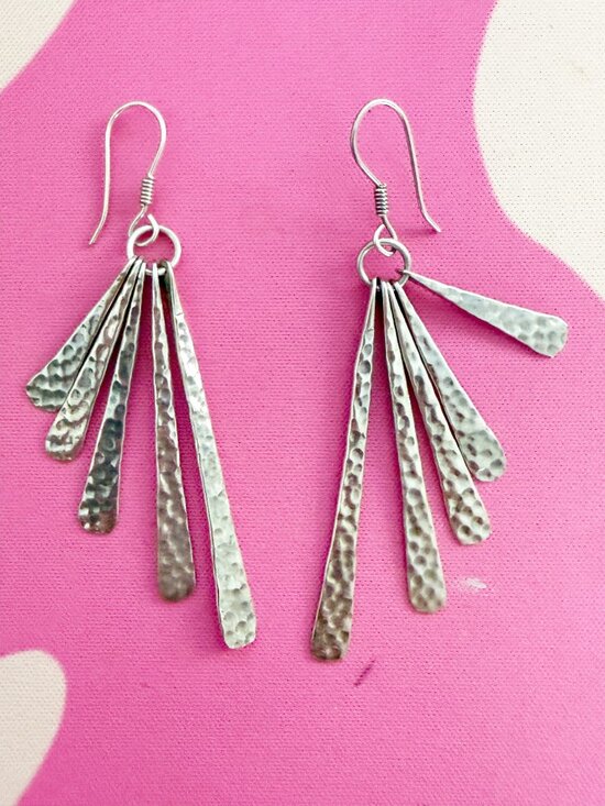 Jewelry - Sterling Silver 925 Mexico Hammered Dangle Drop Earrings